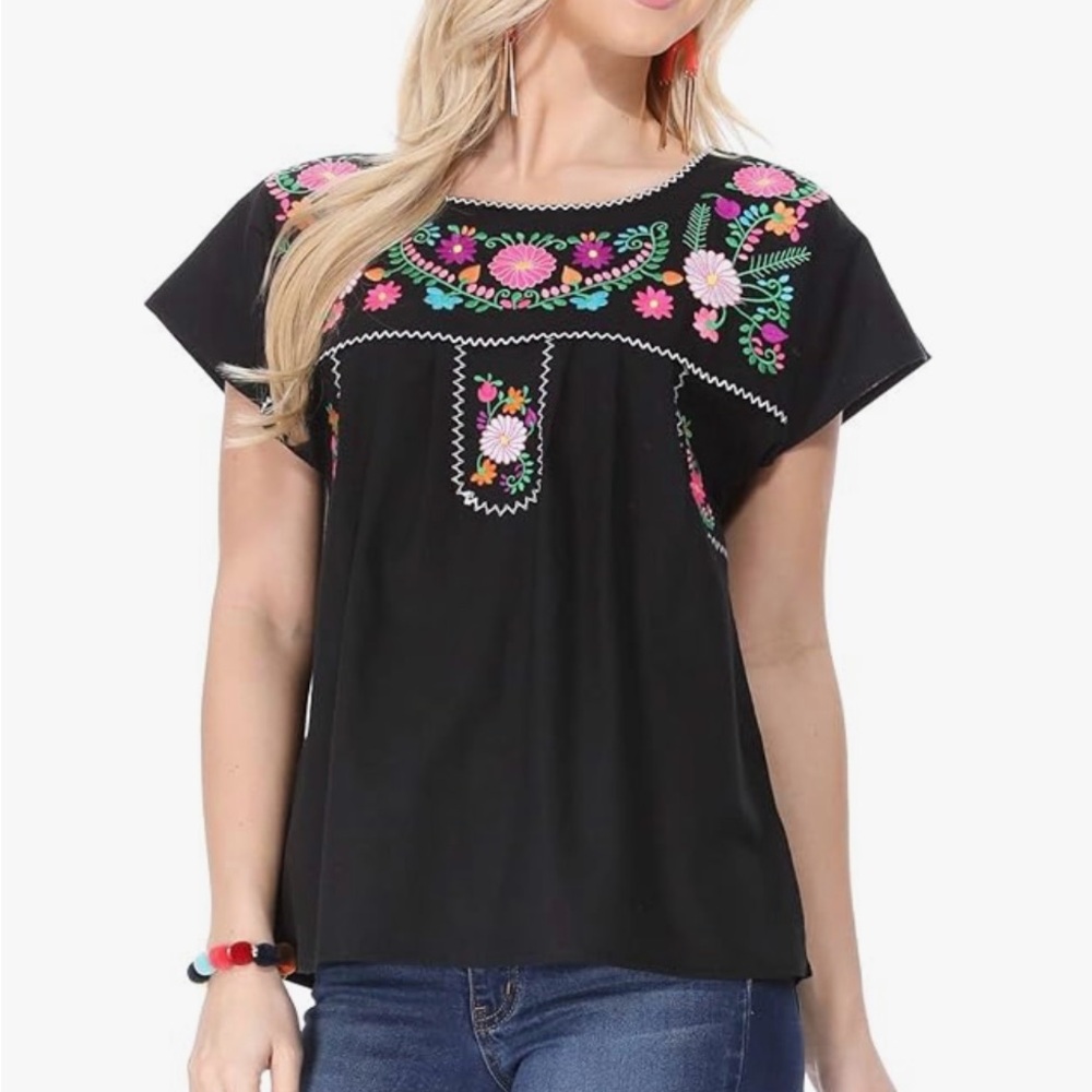 Unik Black Blouse with Colorful Embroidery